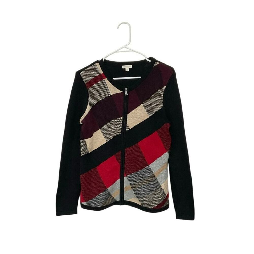 Talbots Zip-Up Cotton Colorblock Cotton Womens Sweater Cardigan Size Small